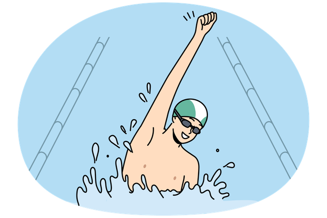 Excited man celebrate win in swimming contest  Illustration