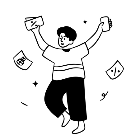 Excited Man Celebrating Discounts and Offers  Illustration