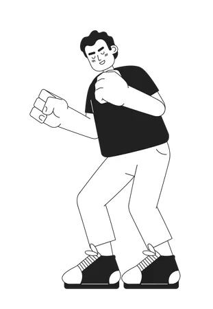 Excited Man Clenching Fists Monochromatic Flat Vector Character Young Man Positive Emotions Editable Thin Line Full Body Person On White Simple Bw Cartoon Spot Image For Web Graphic Design 일러스트레이션