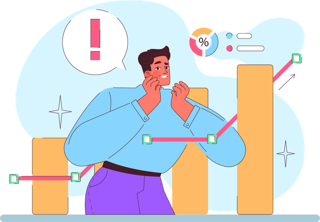 Excited man doing trading  Illustration