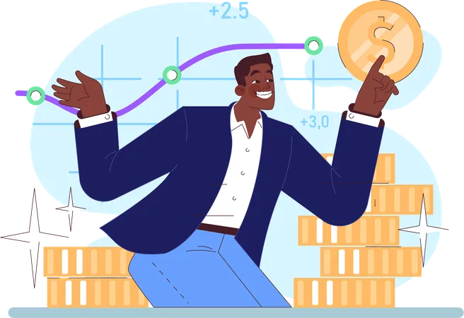 Excited man doing trading  Illustration