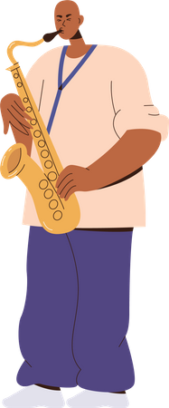 Excited man musician playing saxophone Illustration