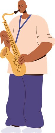 Excited man musician with saxophone Illustration