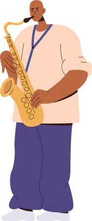 Excited man musician with saxophone Illustration