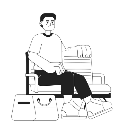 Excited man on wooden bench  イラスト