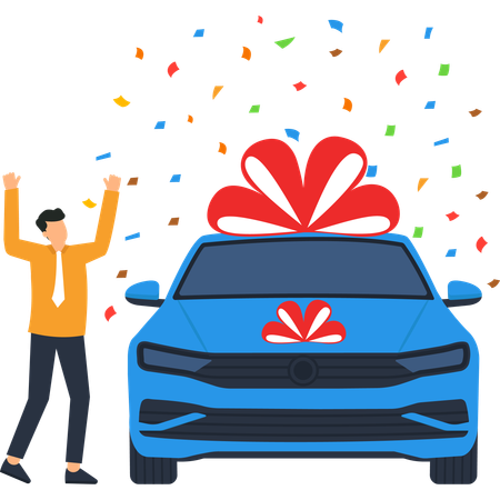 Excited Man Receives car gift  Illustration