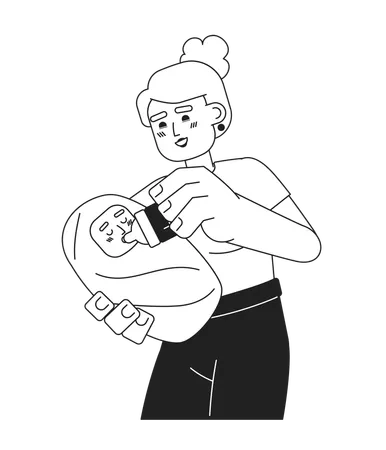 Excited mom feeding baby  Illustration