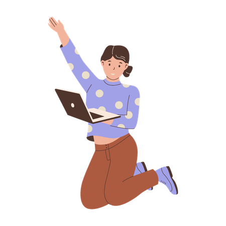 Excited People Using Laptops While Jumping  Illustration