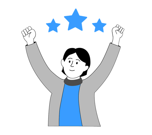 Excited Person Celebrating Success with Stars  Illustration