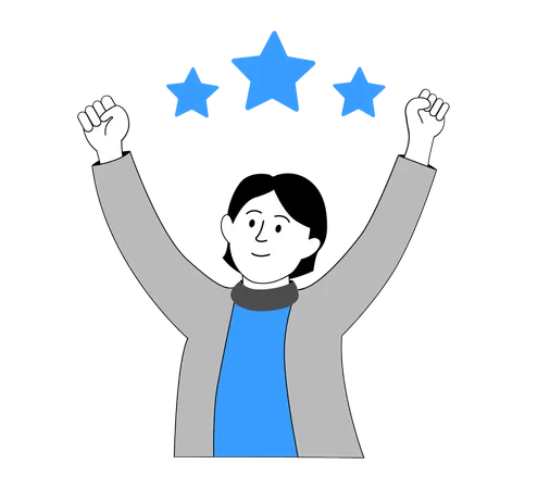 Excited Person Celebrating Success with Stars  Illustration