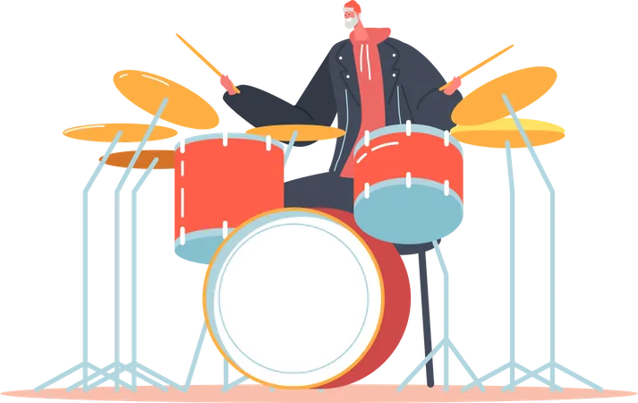 Excited Senior Drummer  Illustration