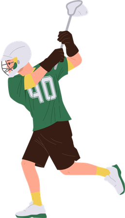 Excited sportsman playing lacrosse game match  Illustration