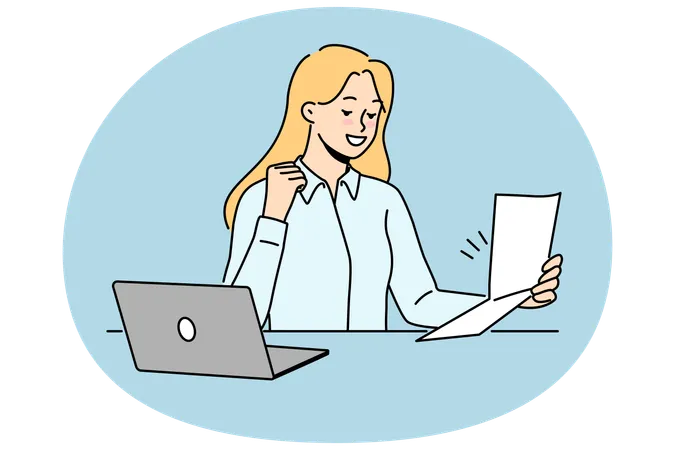 Excited woman read good news in letter  Illustration