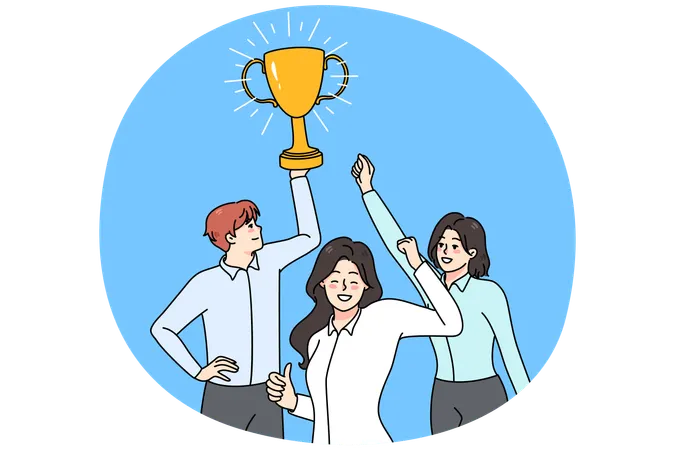 Excited work team hold prize celebrate success  Illustration