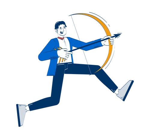 Excited young korean businessman aiming arrow with bow  Illustration