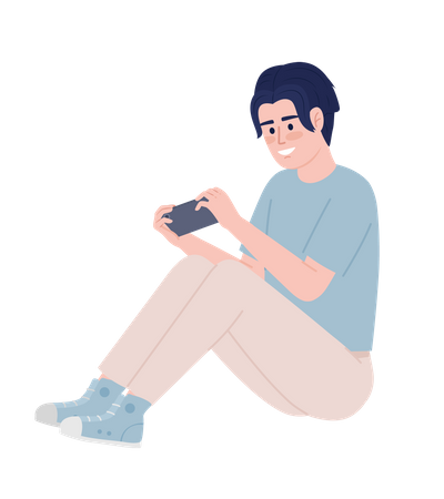Excited young man with handheld gaming console Illustration