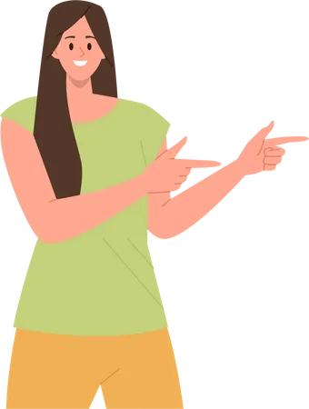 Excited young woman showing something  Illustration