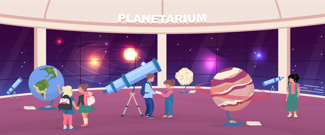 Excursão escolar ao planetário  Ilustração