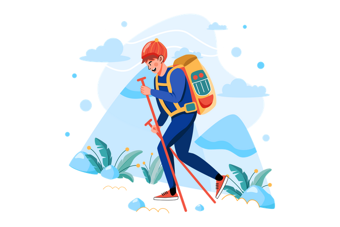Trekker masculino con bolsa de trekking  Ilustración