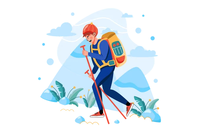 Trekker masculino con bolsa de trekking  Ilustración