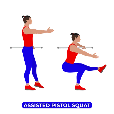 Homme faisant un exercice de squat au pistolet assisté  Illustration