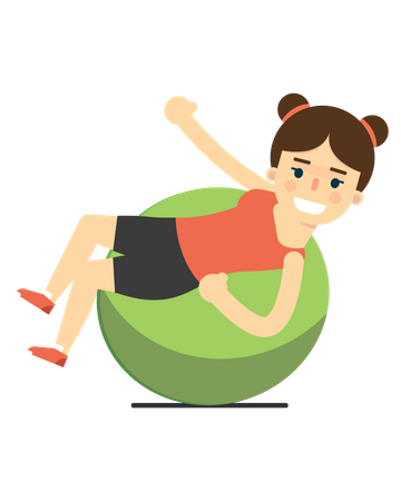 Exercice d'enfant féminin avec ballon de gymnastique  Illustration