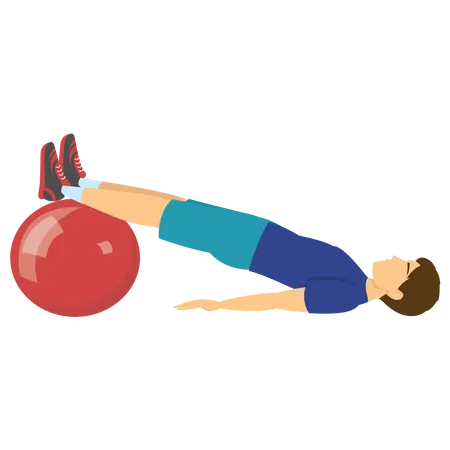 Exercício masculino com bola de ginástica  Ilustração