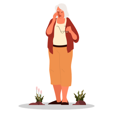 Exhausted Aged Woman Illustration