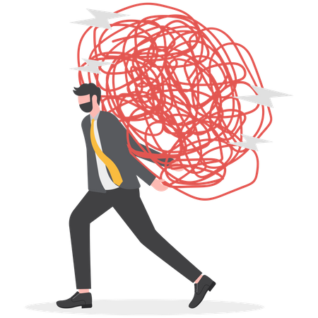 Exhausted businessman carrying heavy messy line on his back  Illustration