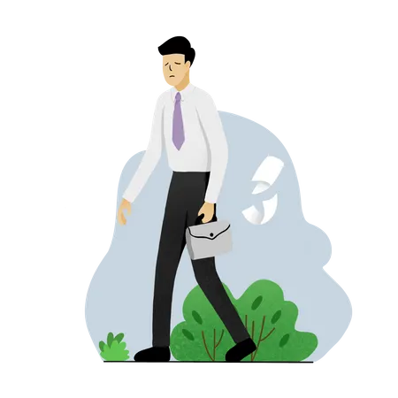 Exhausted businessman going home  Illustration