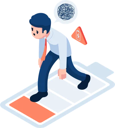 Exhausted Businessman with Low Energy Battery Illustration