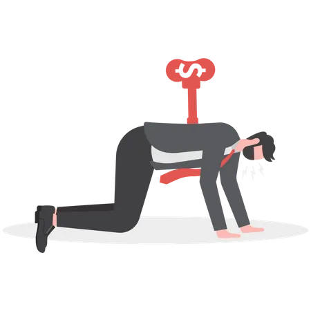 Exhausted businessman with Winding key  Illustration