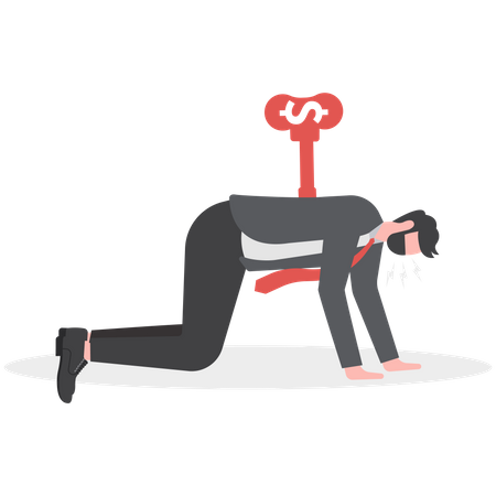 Exhausted businessman with Winding key  Illustration