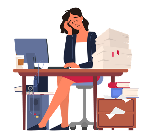Exhausted businesswoman sitting in the office Illustration