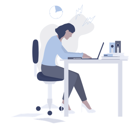 Exhausted businesswoman working on deadline  Illustration