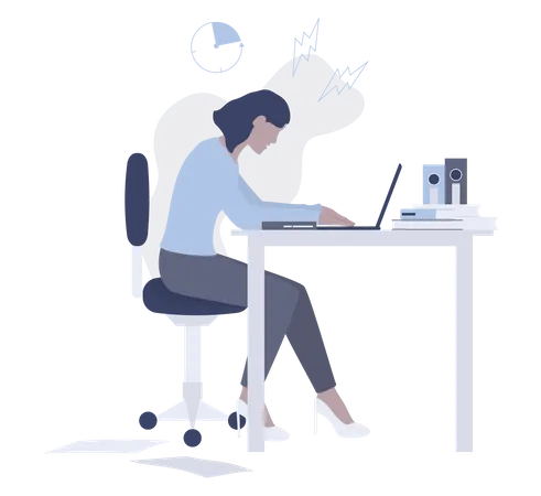 Exhausted businesswoman working on deadline  Illustration