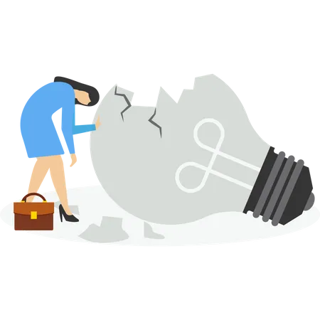 Concept Of Not Being Inspired Or Motivated After Business Failure Tired Or Exhausted By Crisis No New Idea Or Inspiration Concept Depressed Businessman Standing With Failed Light Bulb Idea Illustration