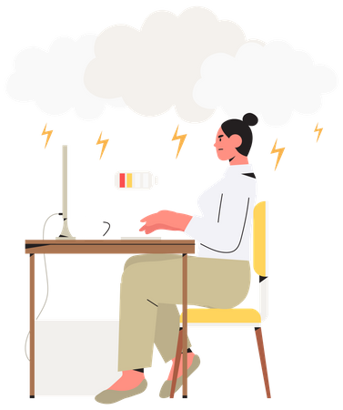 Exhausted female worker working in office Illustration