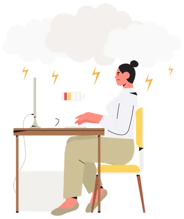 Emotional Burnout Concept With Exhausted Female Worker Or Freelancer Sitting At Table In Office Or Home Frustrated Angry Depressed Stressed Worker Mental Health Problems Banner Flyer Landing Page Illustration