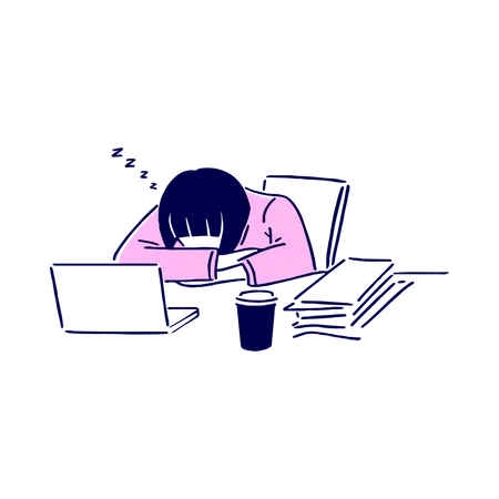 Exhausted Girl due to office workload  Illustration