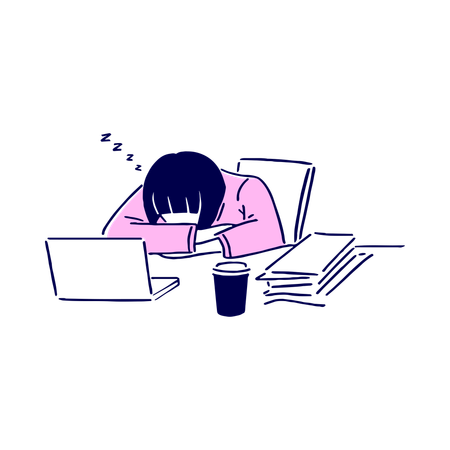 Exhausted Girl due to office workload  Illustration