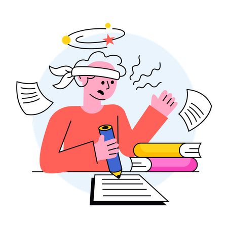 Exhausted girl who is preparing for exams  Illustration