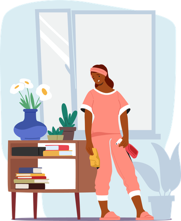 Exhausted Housewife Gleaming Floors  Illustration