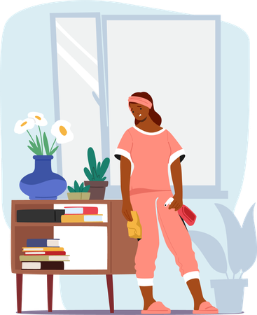 Exhausted Housewife Gleaming Floors  Illustration