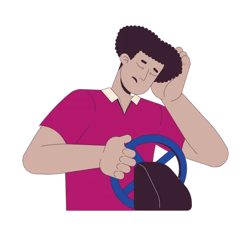 Exhausted latin american man driving car  Illustration