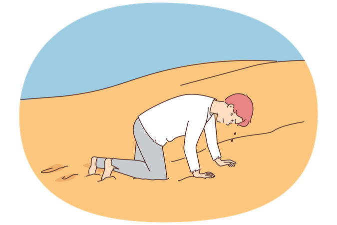 Exhausted man crawl in desert  Illustration