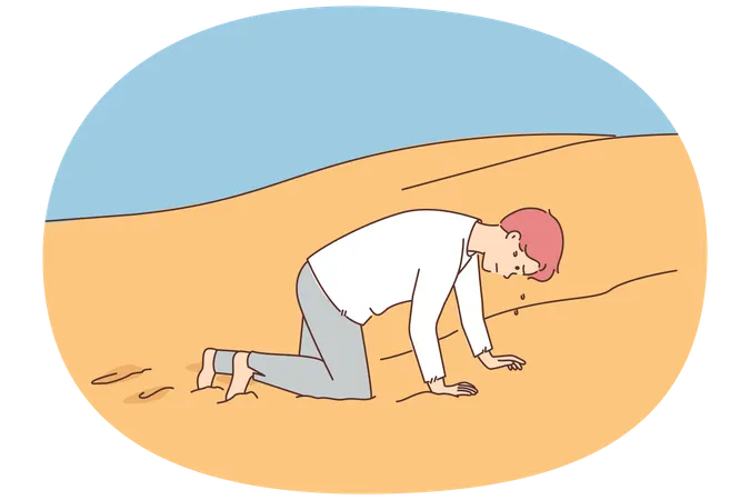 Exhausted man crawl in desert  Illustration