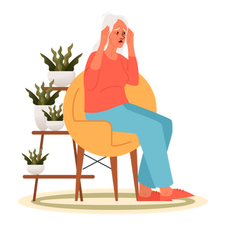 Exhausted Old Lady sitting on chain  Illustration