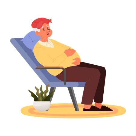 Exhausted Old Man sitting on chair  Illustration