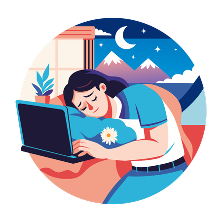 Exhausted person sleeping while working  Illustration